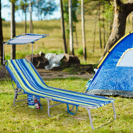 Costway Foldable Sun Shading Lounge Chair with Side Storage Pocket for Garden-Multicolour