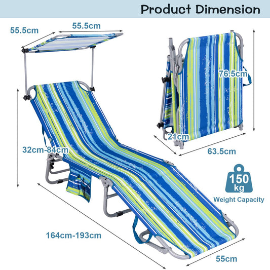 Adjustable folding chaise lounge offers comfortable relaxation at the beach, poolside, patio or garden