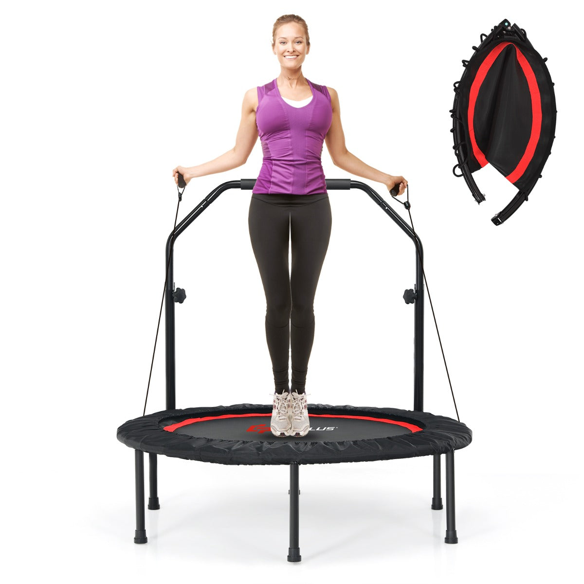 Costway 40 Inch Foldable Trampoline with 2 Resistance Bands-Red