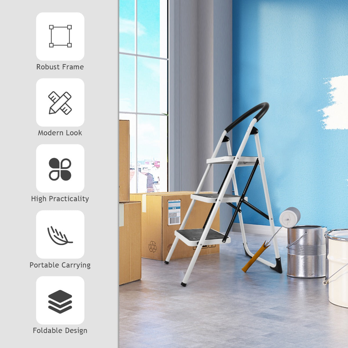 Rubber foot pads help prevent movement and protect parquet, tile, carpet, and other flooring