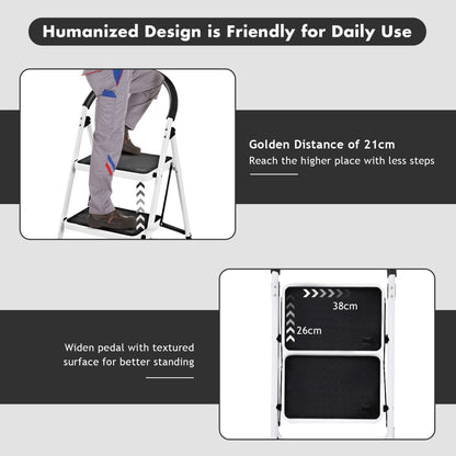 Costway Folding 3 Steps Iron Stepladder with Platform and Handrail