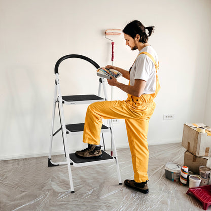 Costway Folding 3 Steps Iron Stepladder with Platform and Handrail