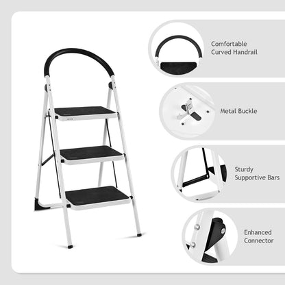 Costway Folding 3 Steps Iron Stepladder with Platform and Handrail
