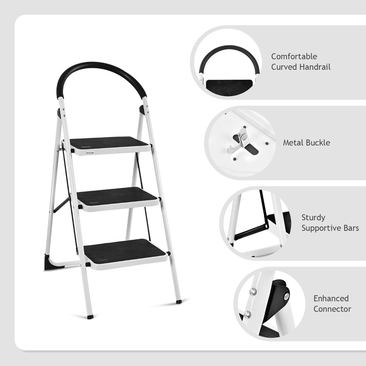 Lightweight portable stepladder folds compactly for convenient transportation and outdoor activities