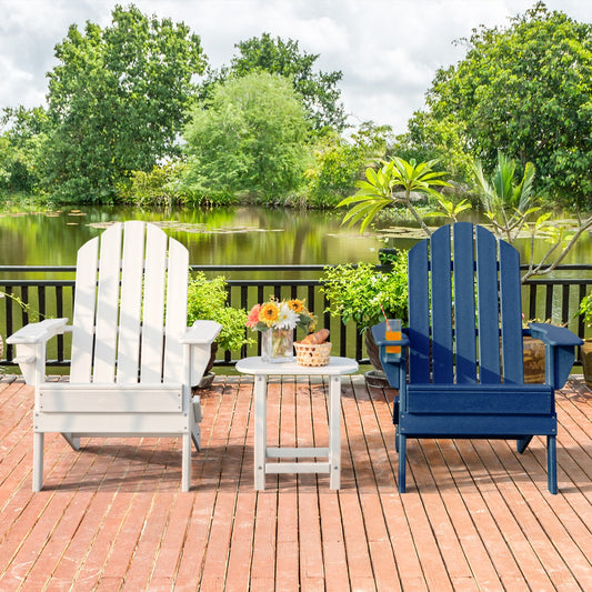 Costway Folding Adirondack Chair with Cup Holder for Outdoor-Navy