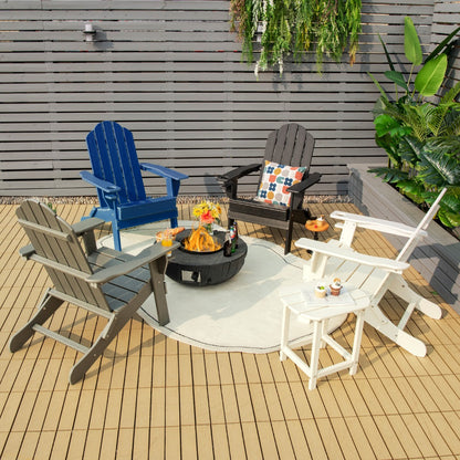 Costway Folding Adirondack Chair with Cup Holder for Outdoor-Navy