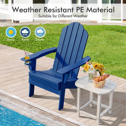 Costway Folding Adirondack Chair with Cup Holder for Outdoor-Navy