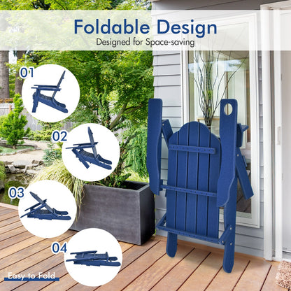 Costway Folding Adirondack Chair with Cup Holder for Outdoor-Navy