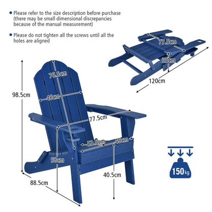 Costway Folding Adirondack Chair with Cup Holder for Outdoor-Navy