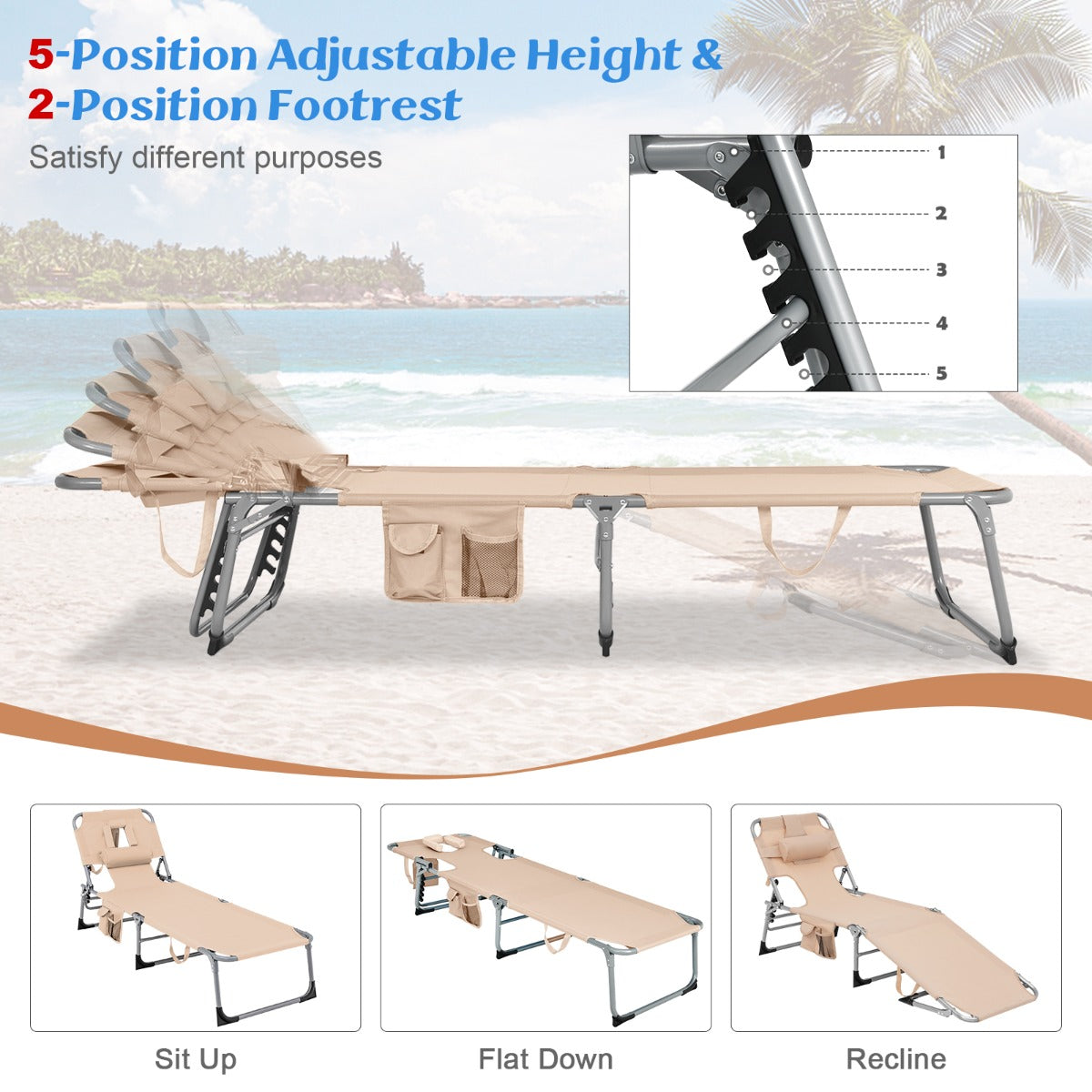 Strong metal frame and durable Oxford fabric support users weighing up to 150kg safely