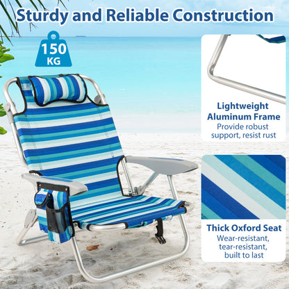 Folding Beach Chair for Adults with 4-Position Adjustable Backrest-Green-1 piece