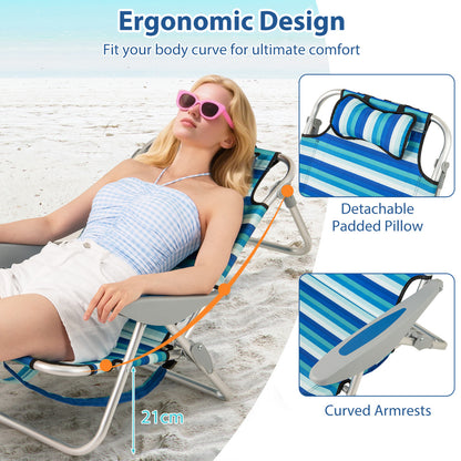 Folding Beach Chair for Adults with 4-Position Adjustable Backrest-Green-2 pieces