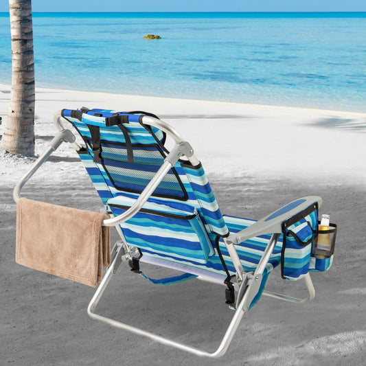Folding Beach Chair for Adults with 4-Position Adjustable Backrest-Green-2 pieces