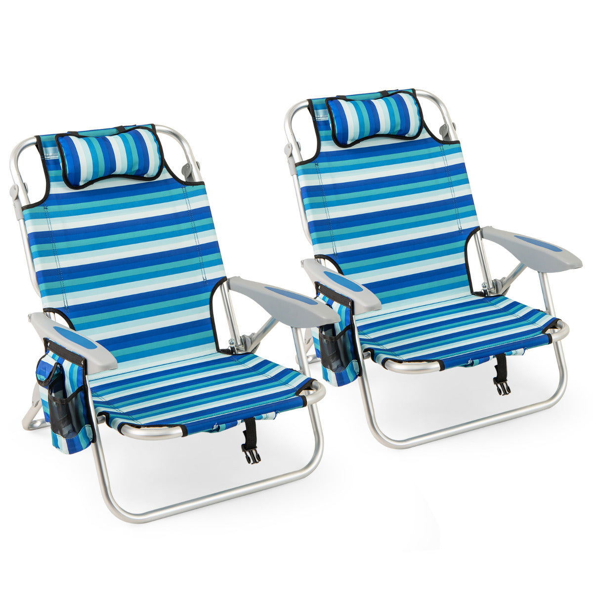 Folding Beach Chair for Adults with 4-Position Adjustable Backrest-Green-2 pieces