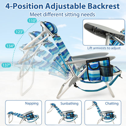 Folding Beach Chair for Adults with 4-Position Adjustable Backrest-Green-2 pieces