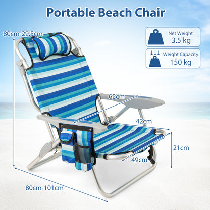 Folding Beach Chair for Adults with 4-Position Adjustable Backrest-Green-2 pieces