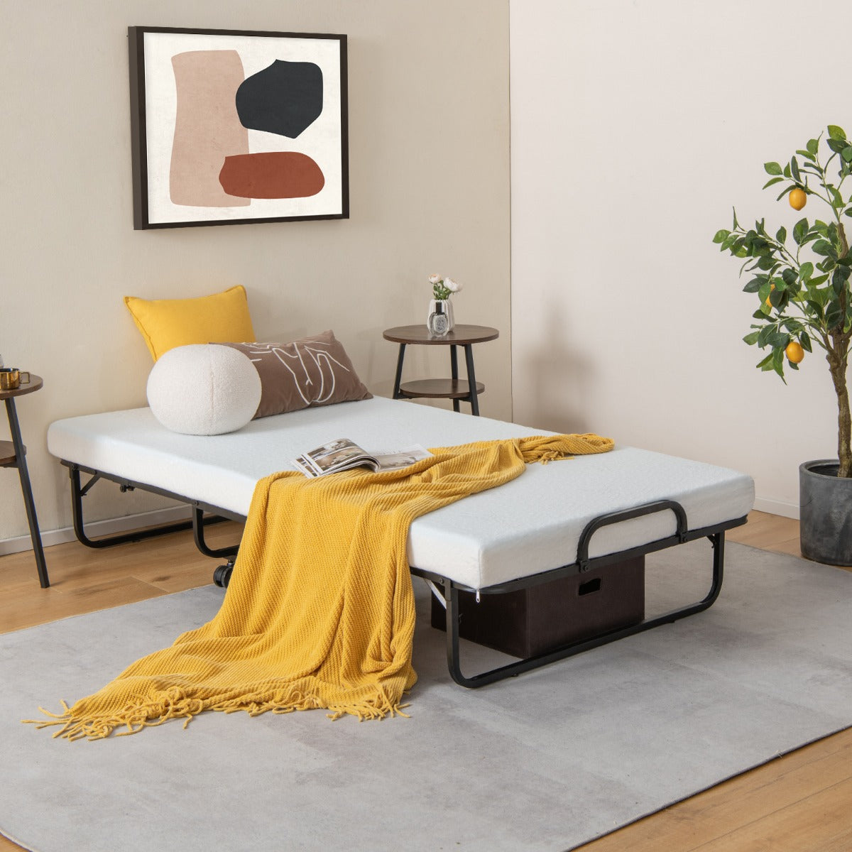 Folding Bed with Memory Foam Mattress Metal Frame and 4 Universal Wheels