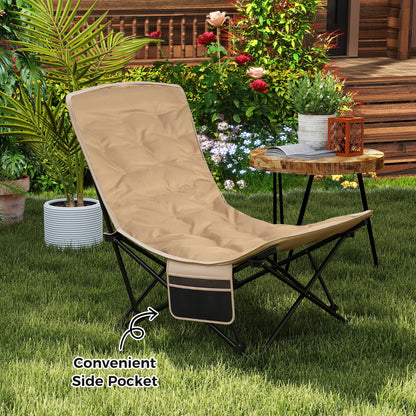 Folding Camping Chair with Adjustable Backrest and Padded Seat-Khaki