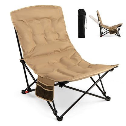 Folding Camping Chair with Adjustable Backrest and Padded Seat-Khaki