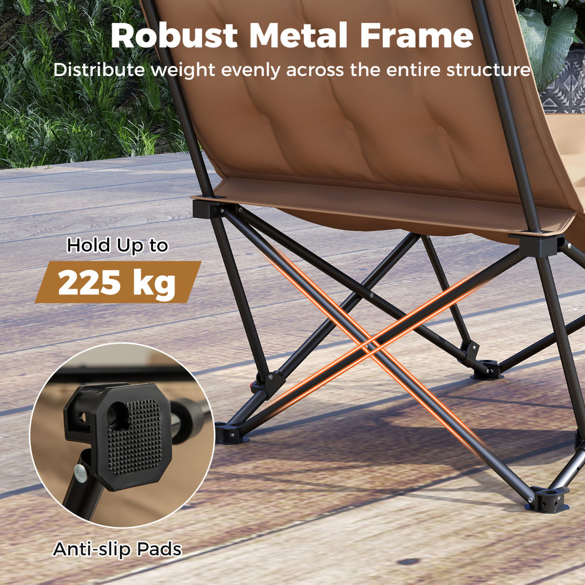 Folding Camping Chair with Adjustable Backrest and Padded Seat-Khaki