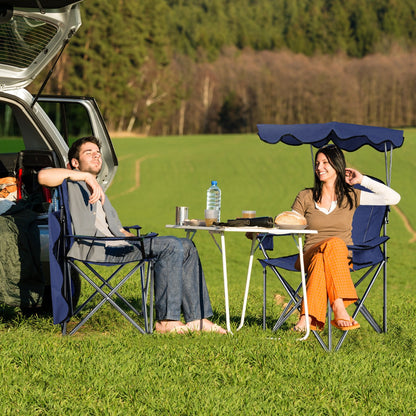 Costway Folding Camping Chair with Adjustable Shade Canopy and Carrying Bag-Blue