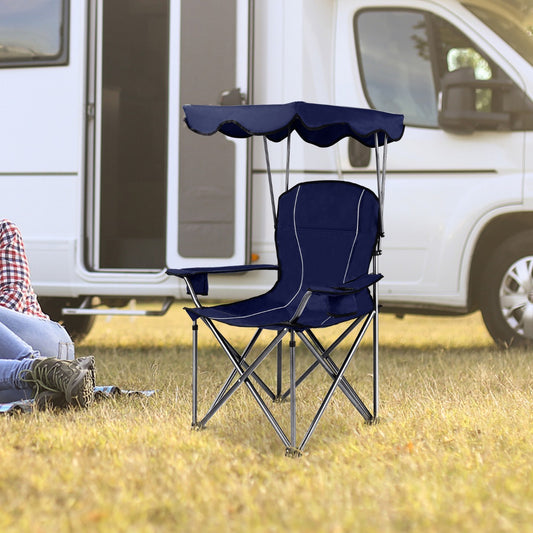 Costway Folding Camping Chair with Adjustable Shade Canopy and Carrying Bag-Blue