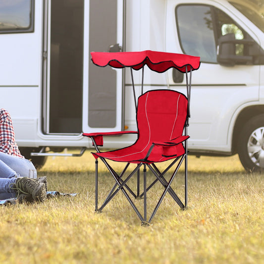 Costway Folding Camping Chair with Adjustable Shade Canopy and Carrying Bag-Red