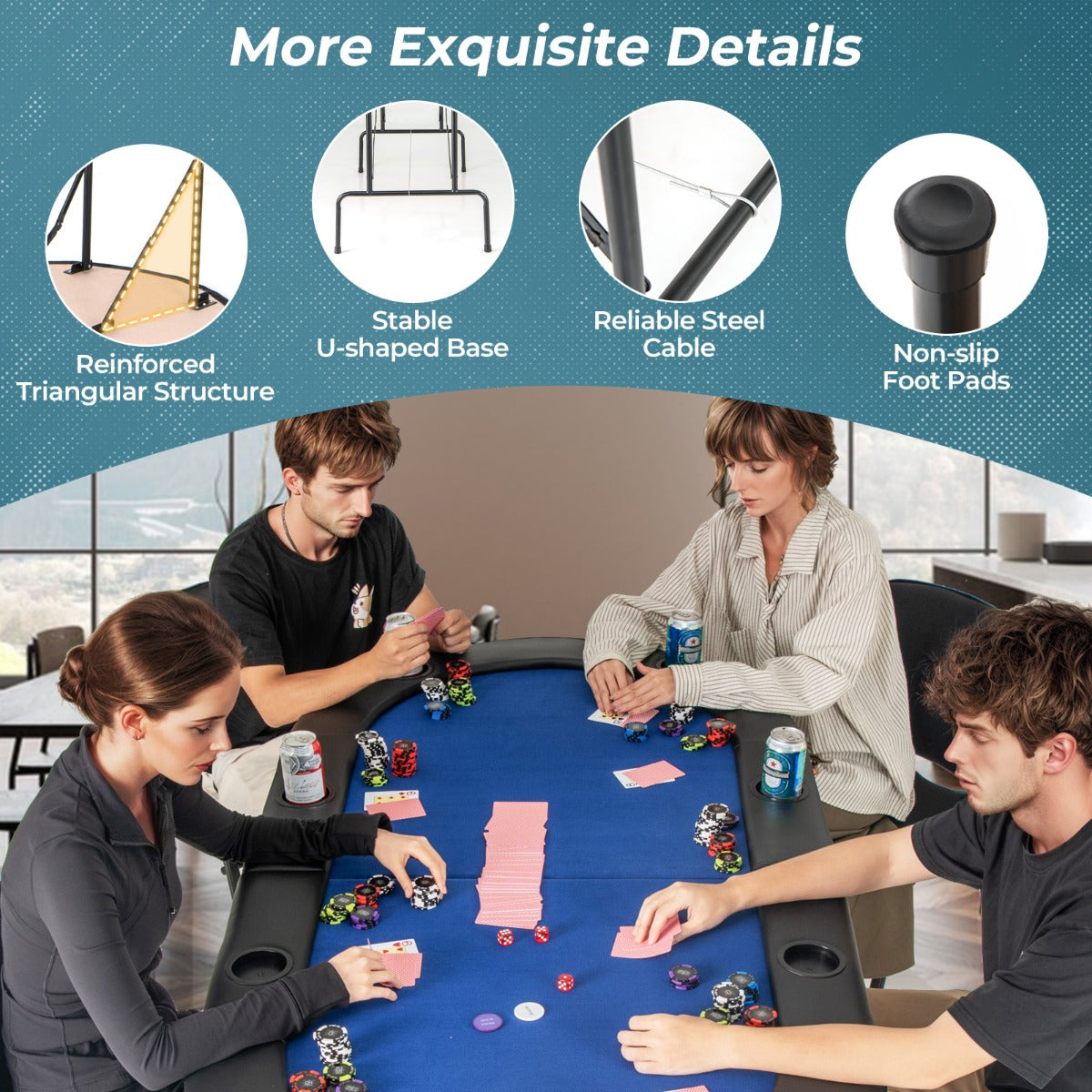 Folding Cardboard Game Table with Cup Holders and Comfy Armrests-Blue