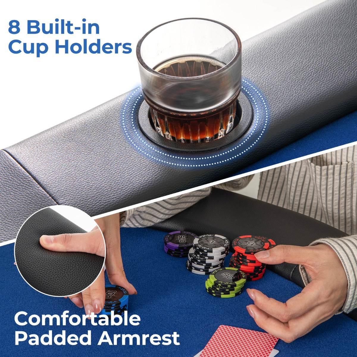 Folding Cardboard Game Table with Cup Holders and Comfy Armrests-Blue