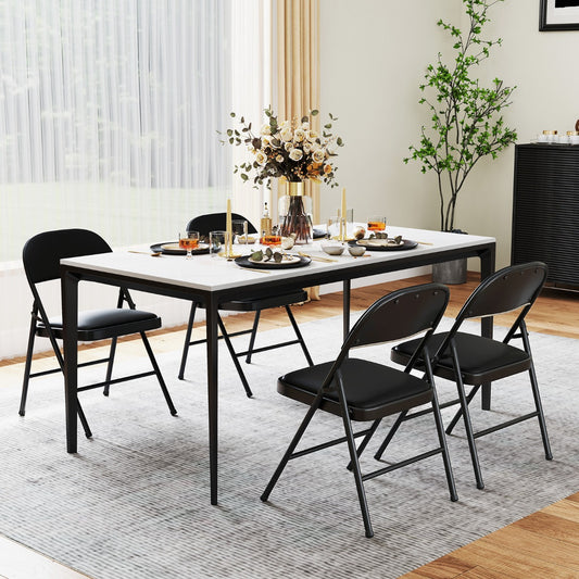 Folding Chairs Padded Party Chairs with Metal Frame-Black