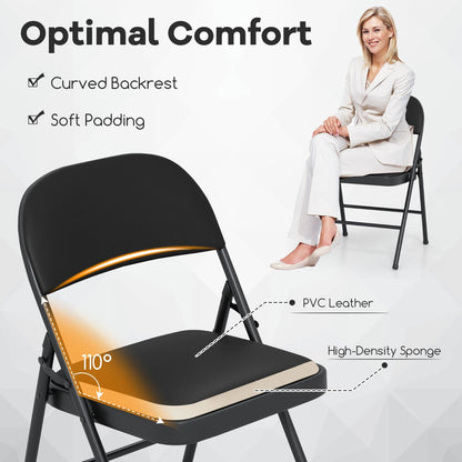 Folding Chairs Padded Party Chairs with Metal Frame-Black