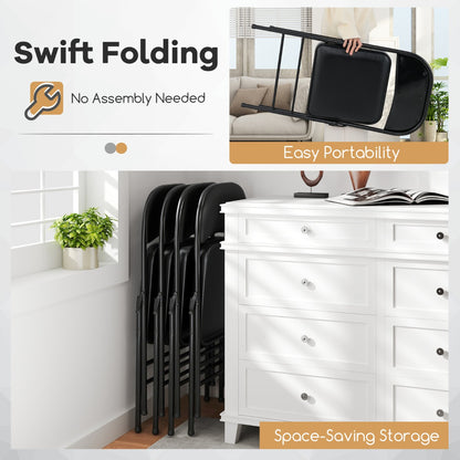 Folding Chairs Padded Party Chairs with Metal Frame-Black