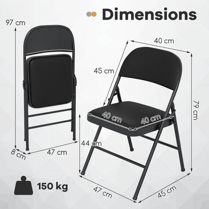 Folding Chairs Padded Party Chairs with Metal Frame-Black