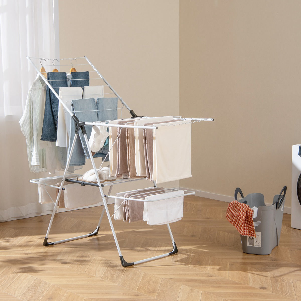 Costway  Folding Clothes Drying Rack with Height-Adjustable Wings