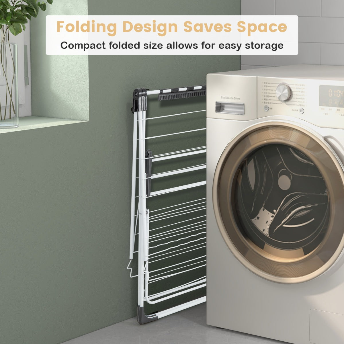 Costway  Folding Clothes Drying Rack with Height-Adjustable Wings