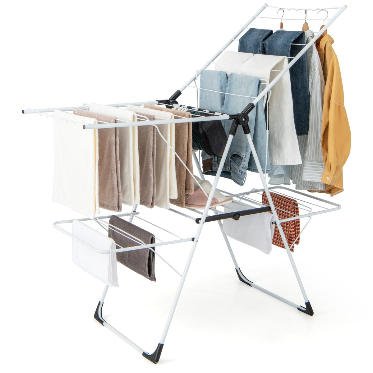 Costway  Folding Clothes Drying Rack with Height-Adjustable Wings