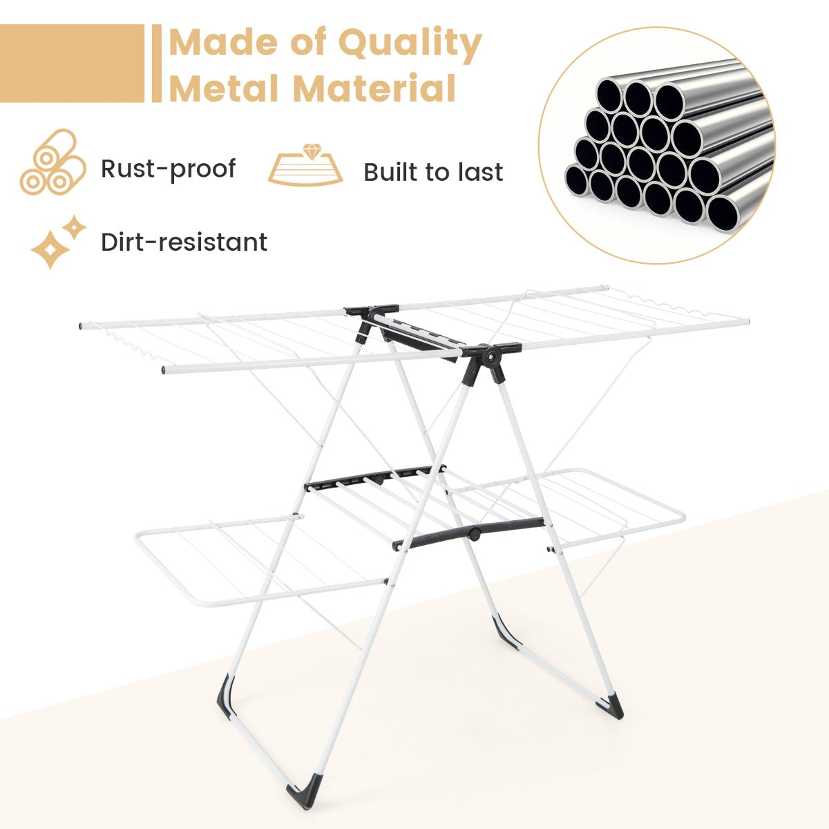 Costway  Folding Clothes Drying Rack with Height-Adjustable Wings