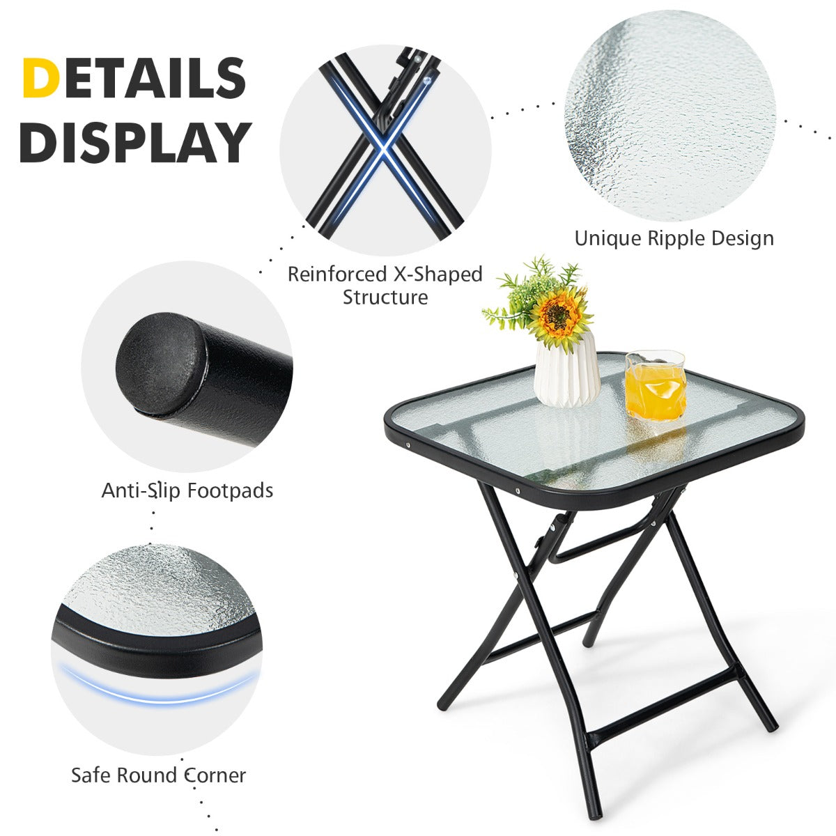 Folding Coffee Table with Tempered Glass Tabletop