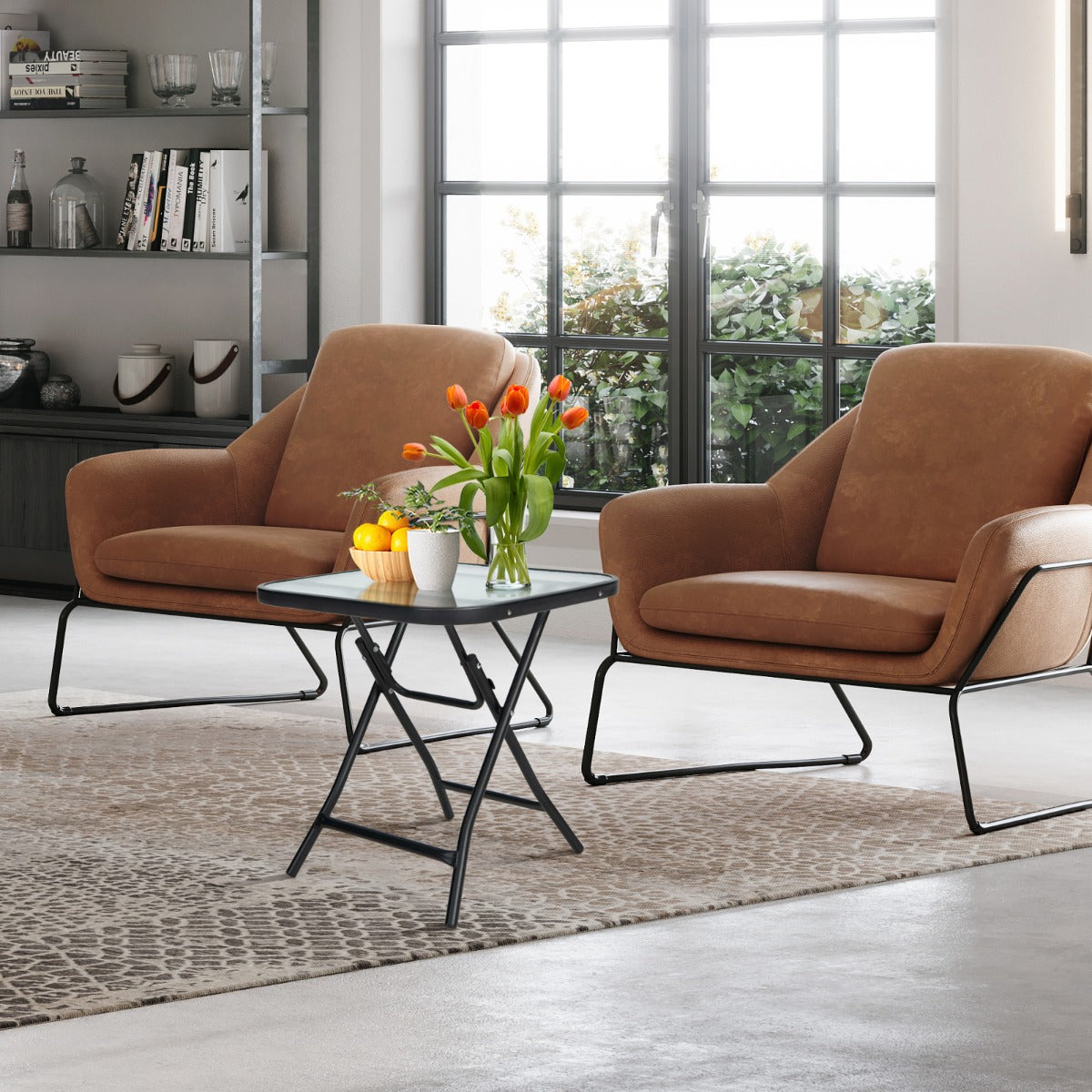 Folding Coffee Table with Tempered Glass Tabletop