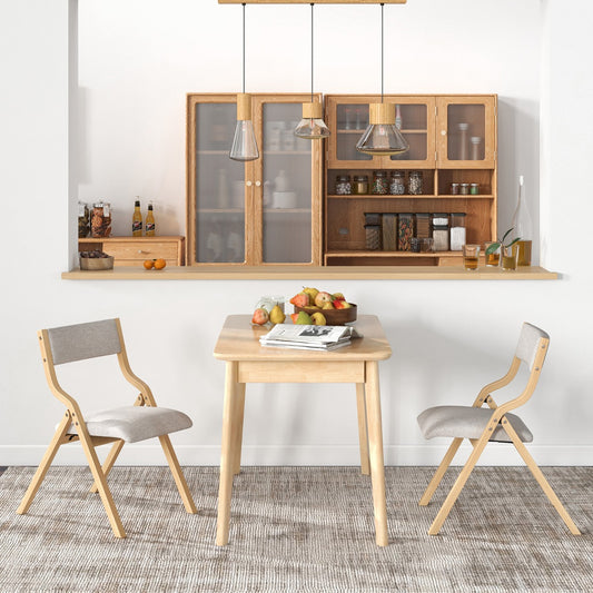 Costway Folding Dining Chair Set of 2 with Solid Wood Frame and Padded Seat-Grey