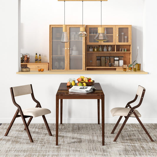 Costway Folding Dining Chair Set of 2 with Solid Wood Frame and Padded Seat-Coffee