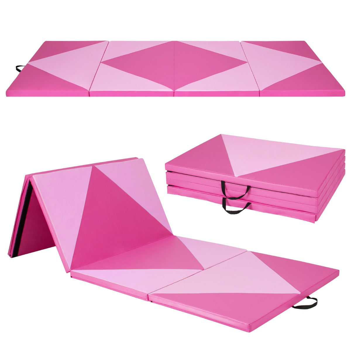 Costway Folding Exercise Mat for Gymnastics, Yoga, MMA, Core Workouts, Stretching and Tumbling-Pink