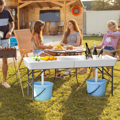 1.5M Outdoor Foldable Ice Cooler Table with Double Sinks & Detachable Skirt