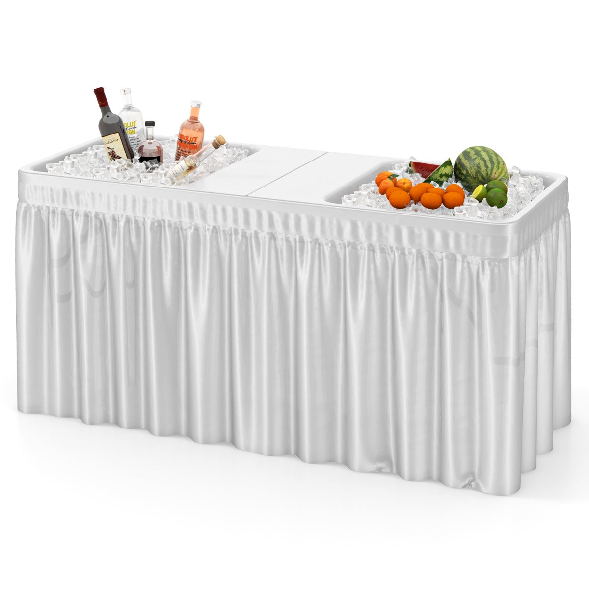 1.5M Outdoor Foldable Ice Cooler Table with Double Sinks & Detachable Skirt
