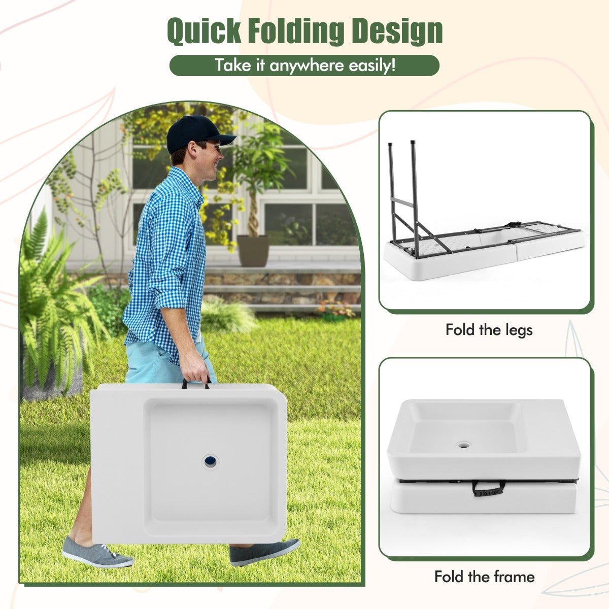 1.5M Outdoor Foldable Ice Cooler Table with Double Sinks & Detachable Skirt