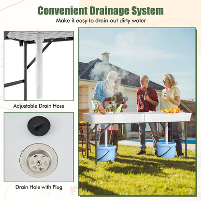 1.5M Outdoor Foldable Ice Cooler Table with Double Sinks & Detachable Skirt
