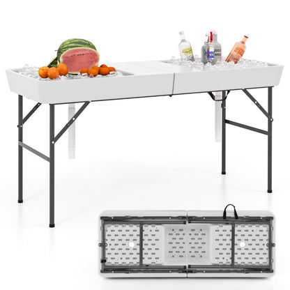 1.5M Outdoor Foldable Ice Cooler Table with Double Sinks & Detachable Skirt