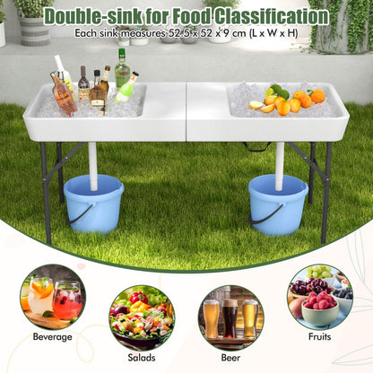1.5M Outdoor Foldable Ice Cooler Table with Double Sinks & Detachable Skirt