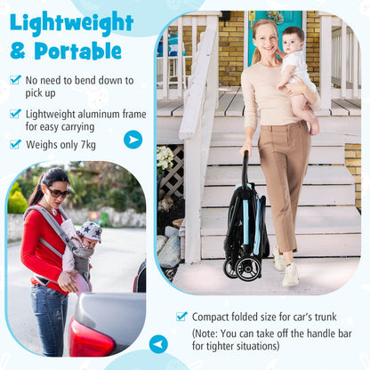 Self Standing Gravity Fold Infant Stoller with Adjustable Canopy for 0-3 Years Old-Blue