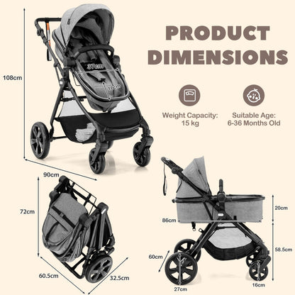 Folding Infant Stoller with Adjustable Canopy and Backrest for Kids